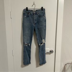 High rise distressed jeans